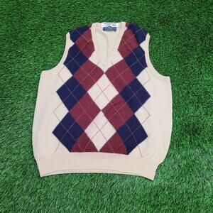 Vintage 80s Burberrys of London Argyle Sweater Vest Large 22x25 Crop V-Neck